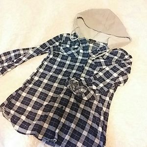 Blue plaid button up hoody shirt